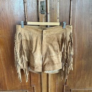 Fully Lined Tan Suede Fringe Shorts